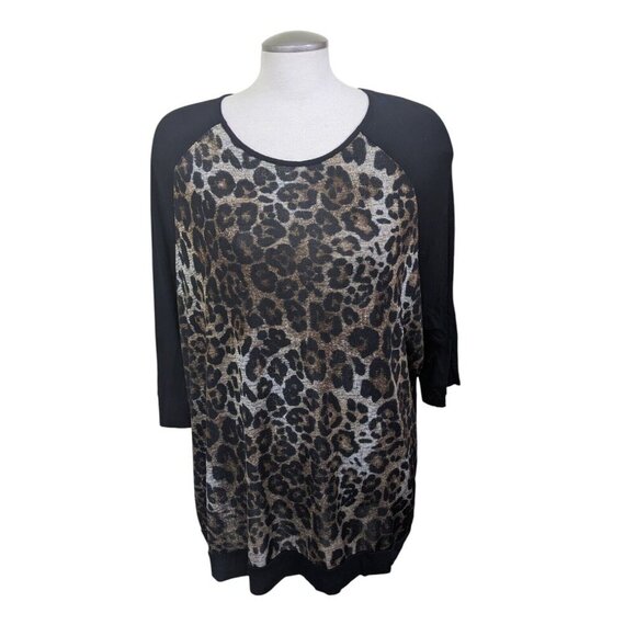 Penningtons Womens Plus 2X Leopard Tunic Top Slinky 3/4 Sleeve Stretch Travel - Picture 1 of 7